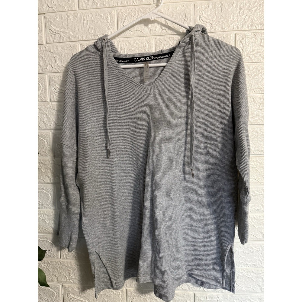 Calvin Klein Performance Women Gray Ribbed Waffle Knit Hoodie L